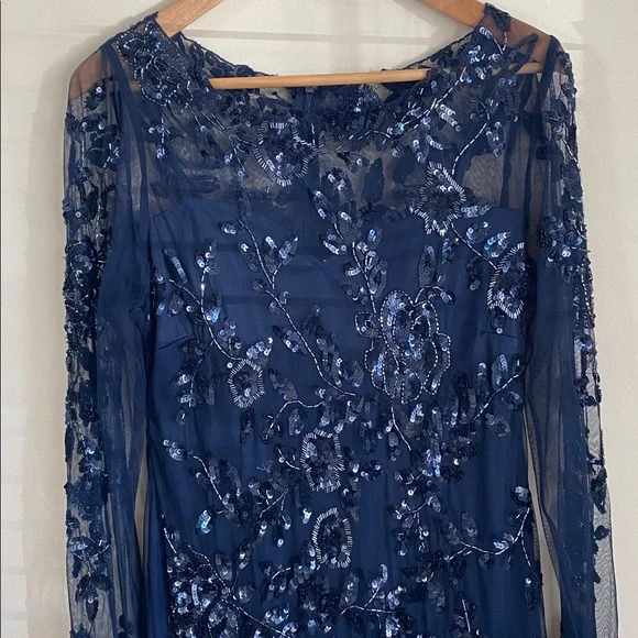 Patra Midnight Blue Long Sleeve sheer & sequin dress size 14 - Picture 1 of 12